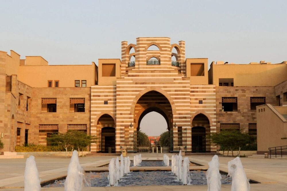Exterior view of a newly developed national university campus in Egypt