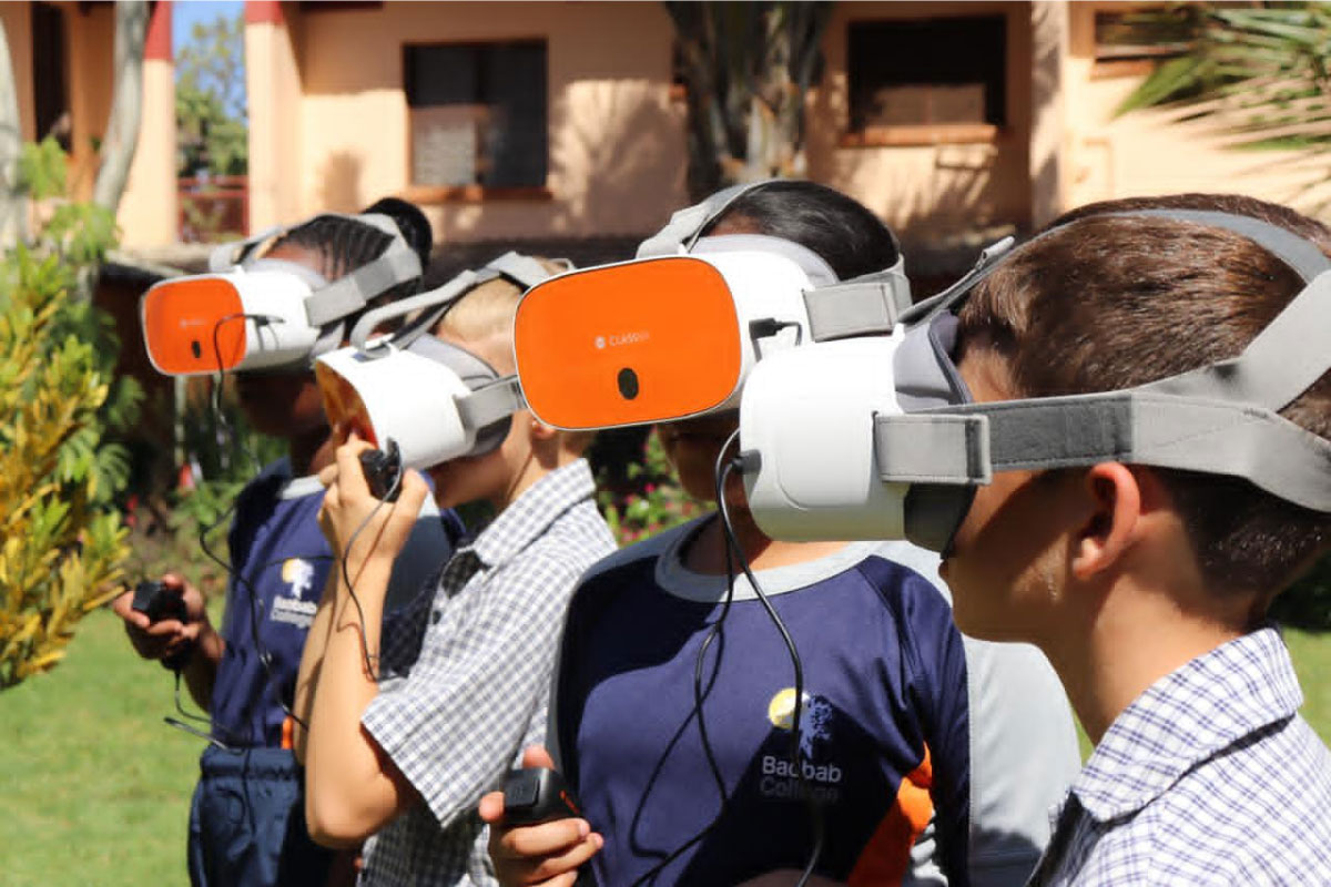 students at baobab college using virtual reality headsets for immersive learning
