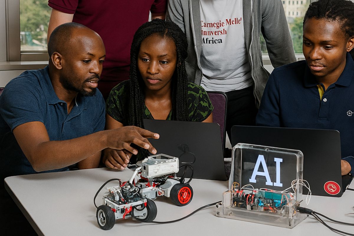 CMU Africa students collaborating on AI and robotics projects in Nairobi