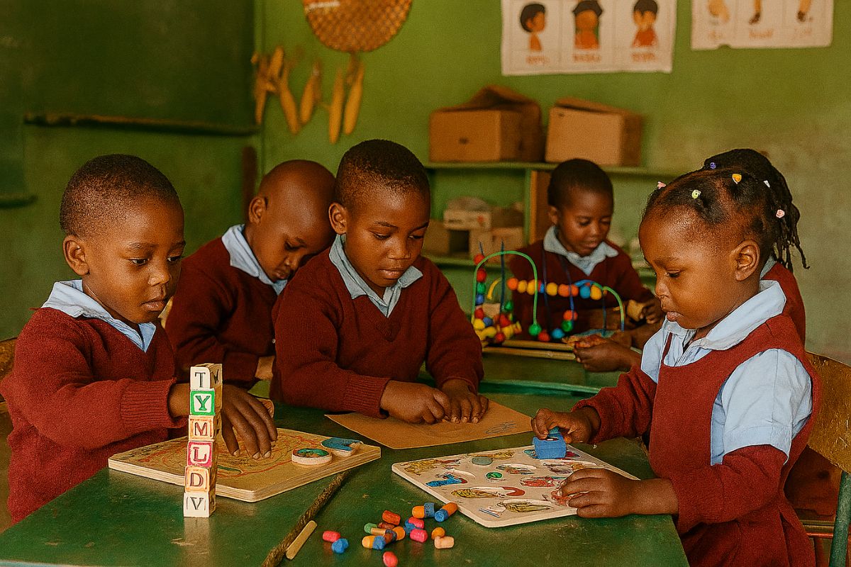 Young Zimbabwean children engaged in early childhood classroom activities