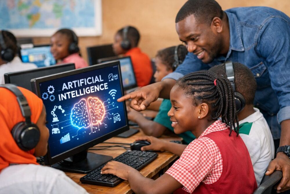 Students in Accra learning digital skills with AI tools