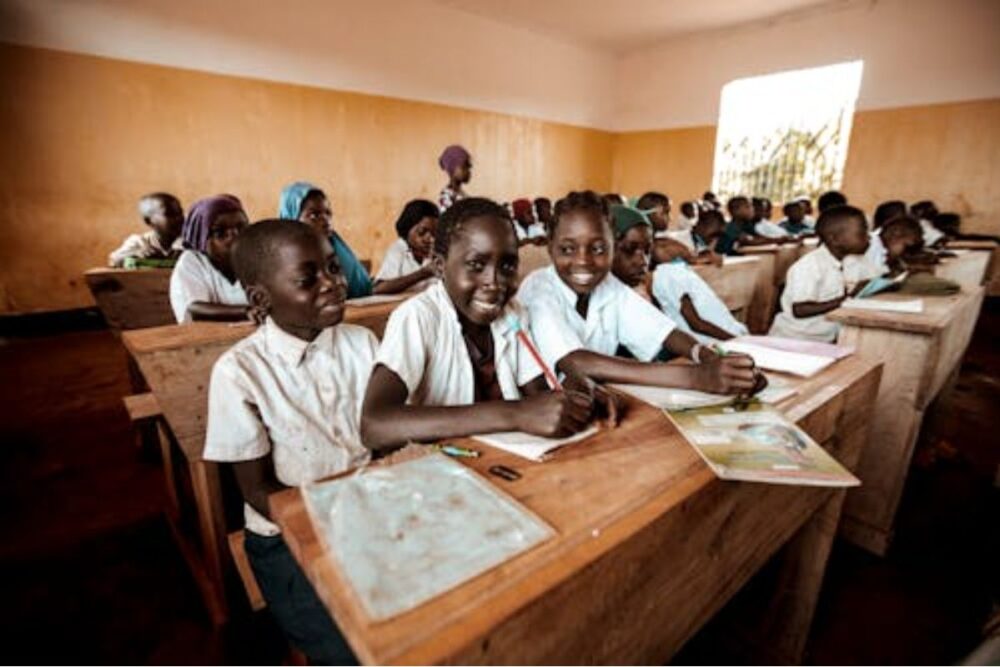 Primary school pupils learning in local language classroom in The Gambia