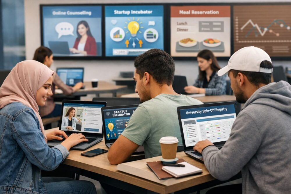 Students engaging with digital learning tools