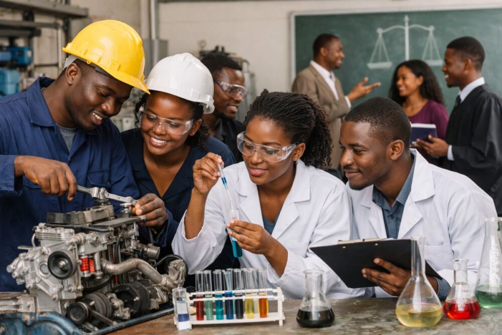 University students in Uganda participating in practical competency-based learning session