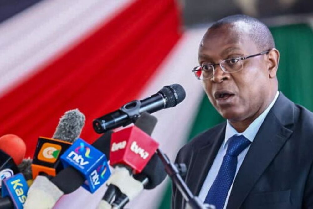KNEC CEO David Njegere, during the release of the 2025 KCSE examination results at the AIC Chebisaas Boys’ High School in Uasin Gishu County on January 9, 2025