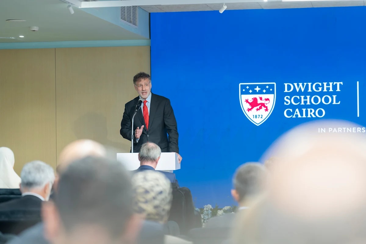 A school representative addresses guests at the Dwight School Cairo inauguration ceremony. Image via Dwight.edu
